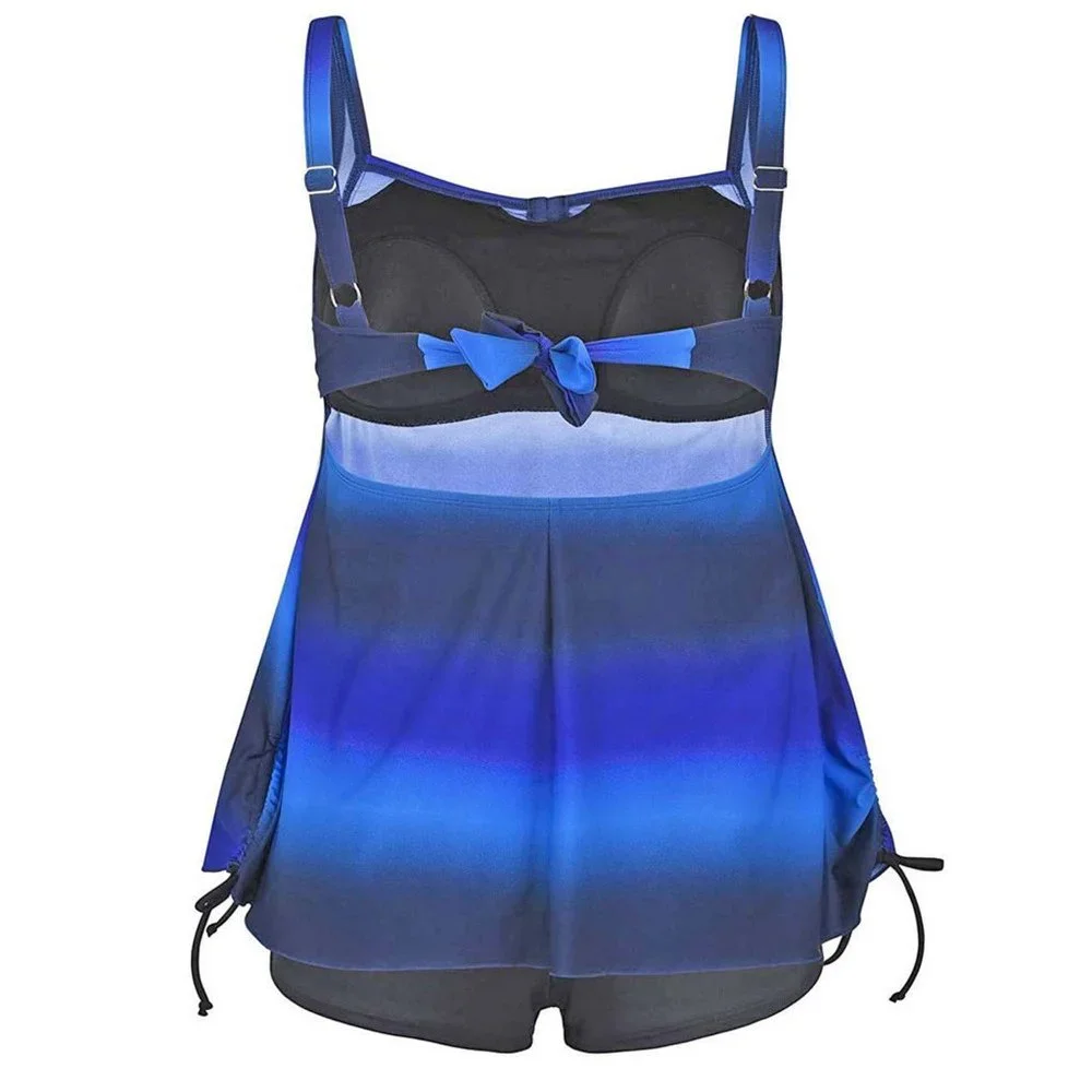 Plus Swim Tankini Set Womens Size 26 Blue Ombre Swimwear Striped Swimsuit